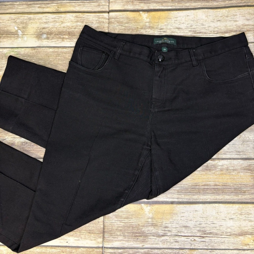 LRL Lauren Jeans Black Sparkle Embroidered Gold Snake Modern Slim Womens 16W